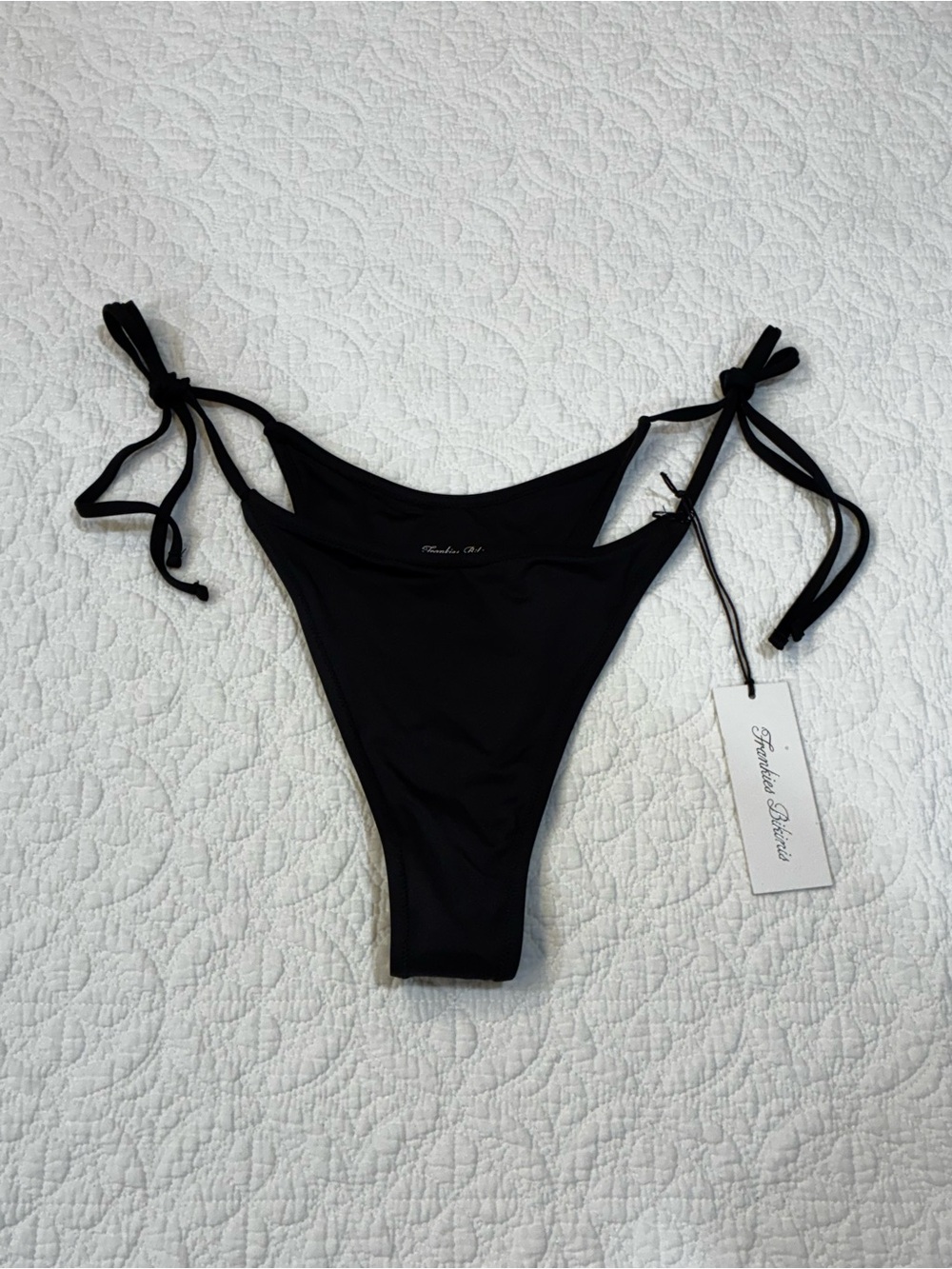 Frankies Bikinis NWT Black Romeo Cheeky Side Tie String Bikini Bottom XS